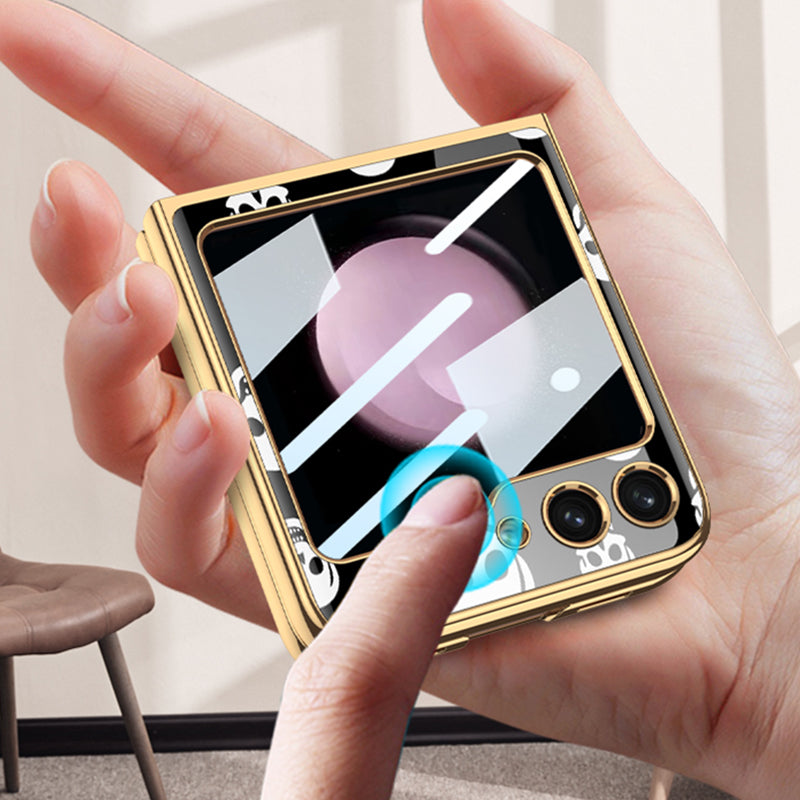 GKK Style 3 For Samsung Galaxy Z Flip5 5G Hard PC Phone Case Pattern Printing Shockproof Phone Cover with Tempered Glass Film GKK Style 3 For Samsung Galaxy Z Flip5 5G Hard PC Phone Case Pattern Printing Shockproof Phone Cover with Tempered Glass Film